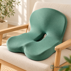 Matcha Green memory foam seat and back cushion on an ivory chair.