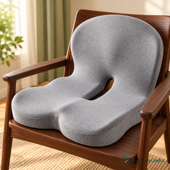 Light Gray contoured memory foam cushion on a dark timber chair.