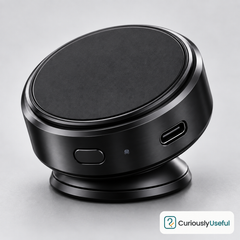 Black magnetic car phone mount with compact round design and USB-C charging port
