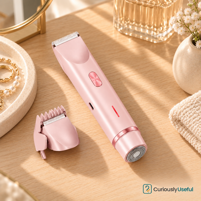 Pink 2-in-1 women’s dual-ended shaver and trimmer with removable comb attachment