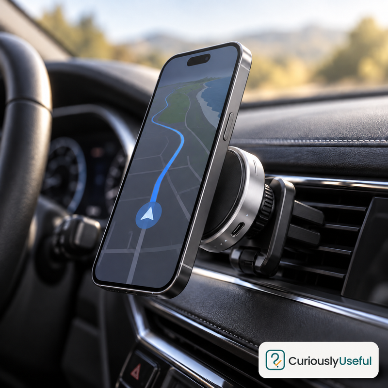 360 degree magnetic car phone mount holding smartphone for navigation inside vehicle